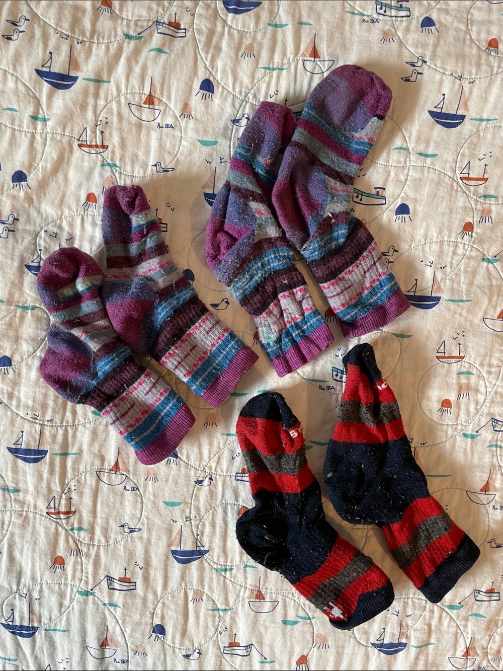 Smartwool Striped Crew Socks 3 pairs Bundle 4T Purple, Blue & Red
